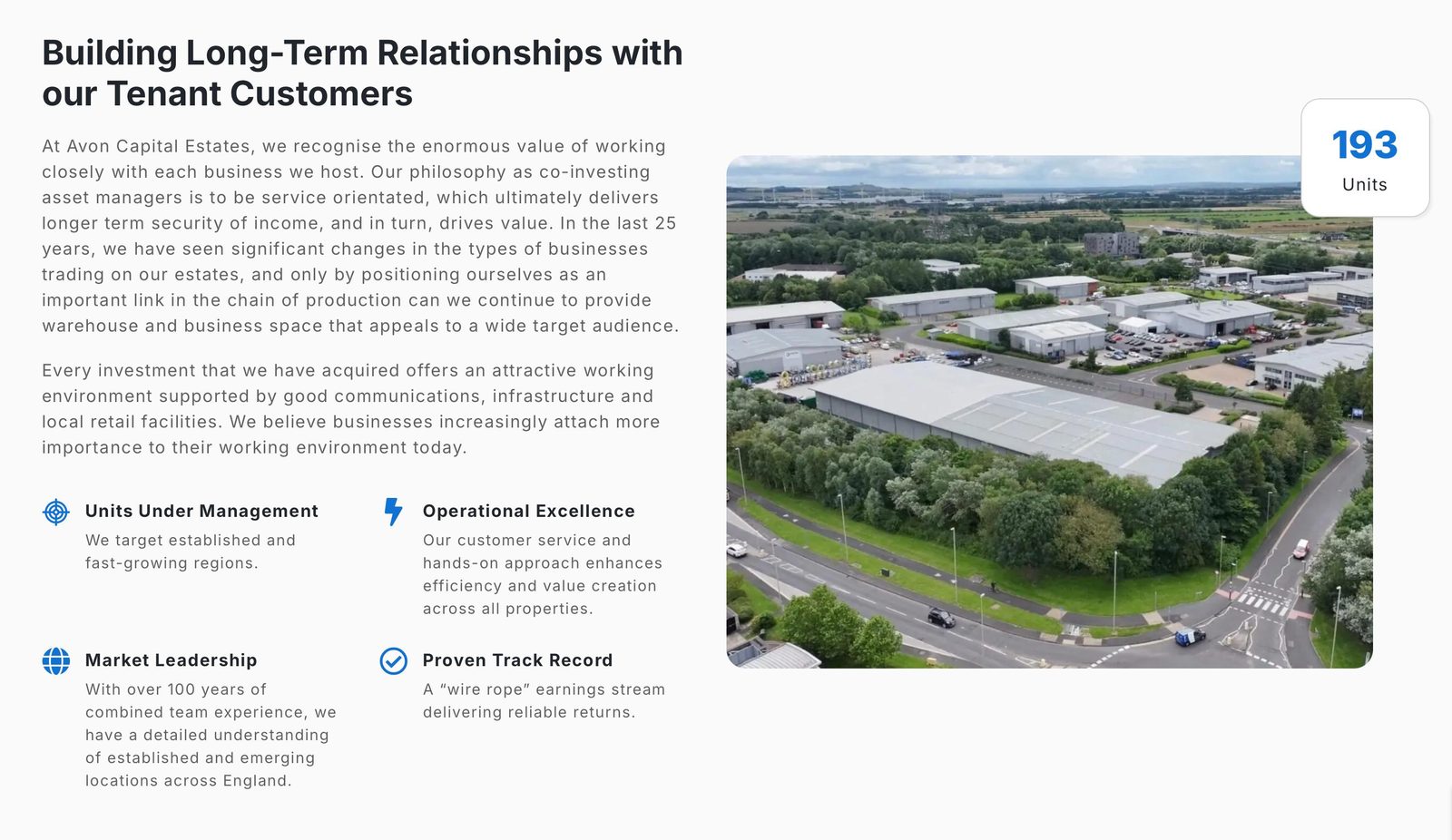Avon Capital Estates 'Building long-term relationships' section