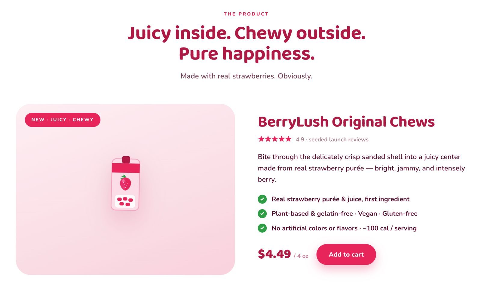 BerryLush featured product with pricing and trust cues